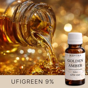 Goldenes Öl, das aus einer Flasche vor einem Lichterhintergrund ausfließt.