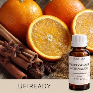 Eine Gruppe von Orangen und Zimtstangen auf dem Tisch.