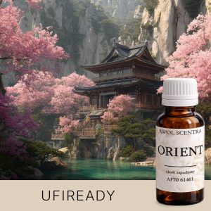 Ruhige Landschaft mit traditionellen japanischen Pagoden, umgeben von Kirschblüten und Bergen.