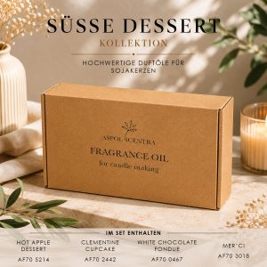 Duftöl-Set für Kerzen – Süße Dessertdüfte, 4 × 100 ml – Produktansicht